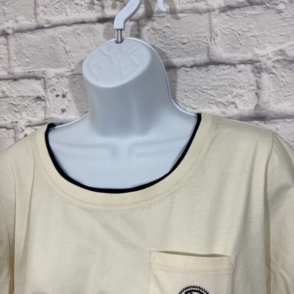 Lauren Active Ralph Lauren Crop Top Womens 1X Cream Cotton Raw Hem Pocket Logo T - Picture 7 of 13